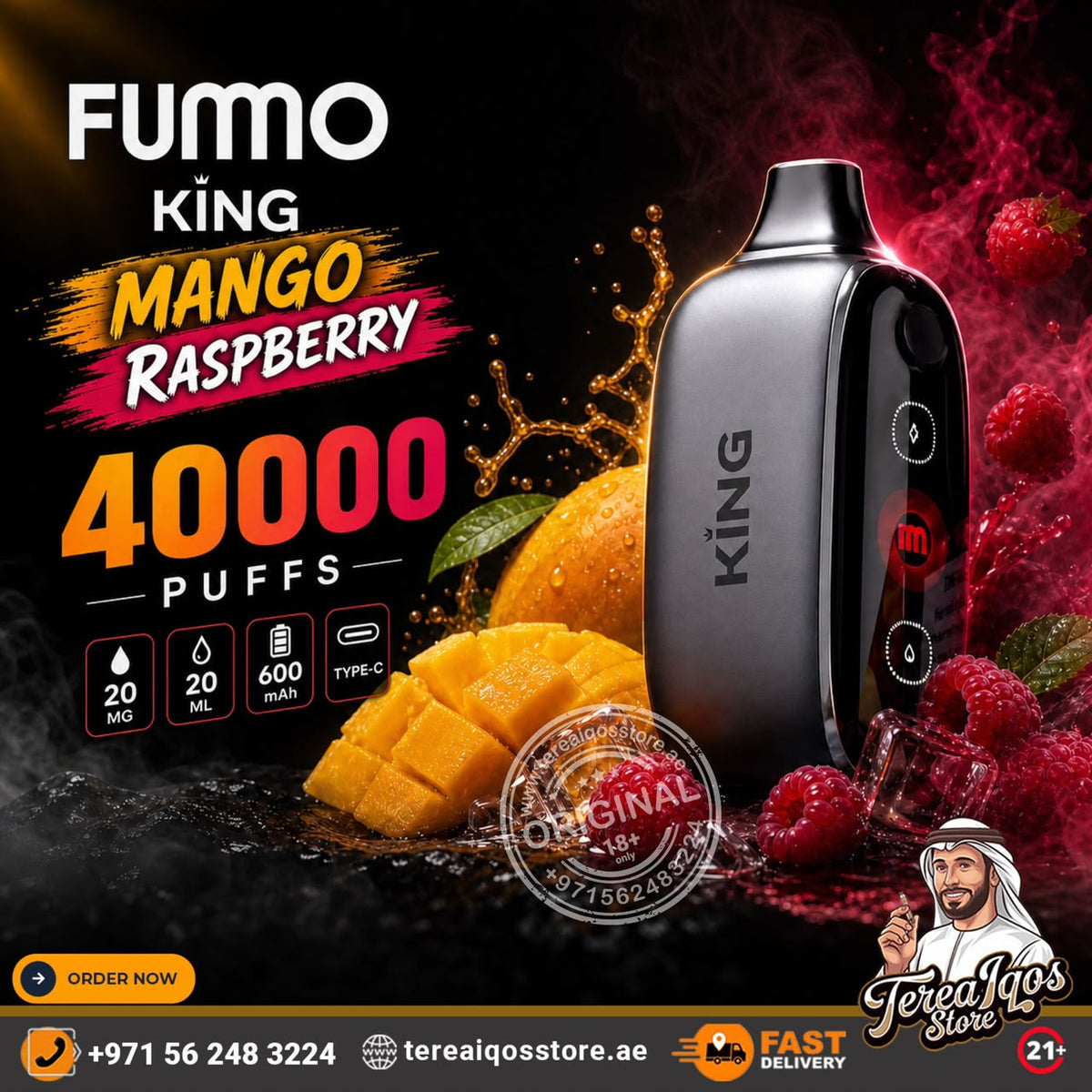 FUMMO King 40K Puffs Disposable Vape Mango Raspberry