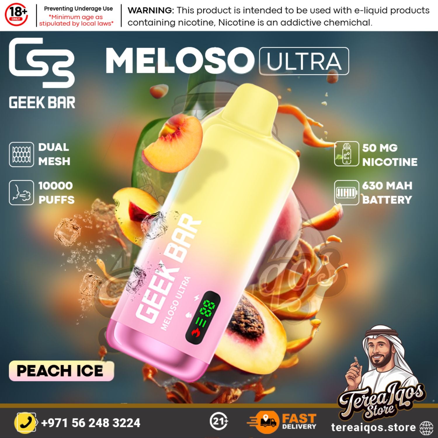 Geek Bar Meloso Ultra vape device with peach ice flavor