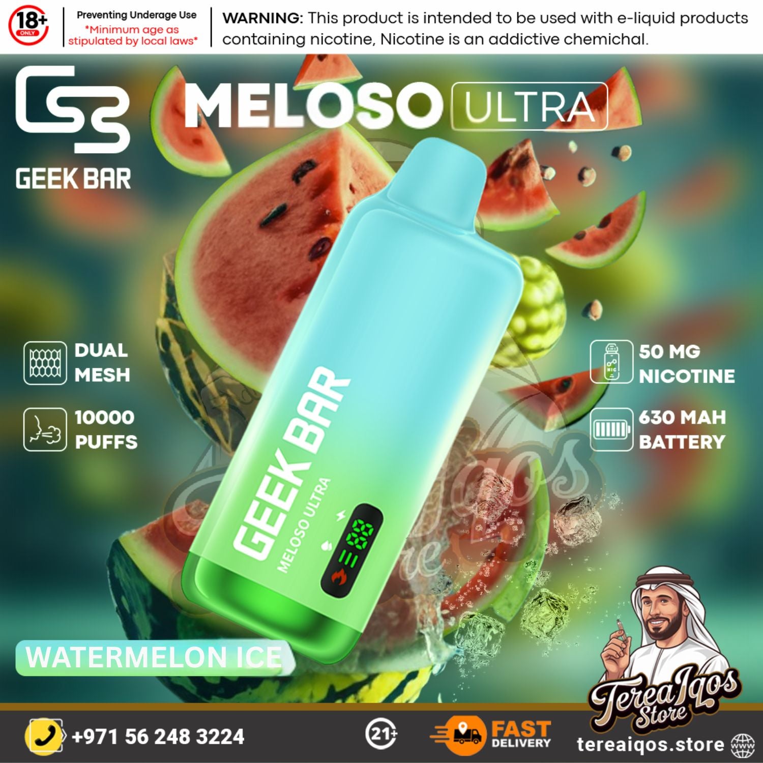 GEEK BAR MELOSO ULTRA vape device with watermelon Ice Flavor