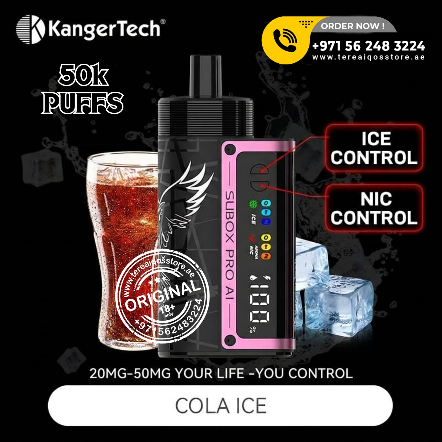 KangerTech vape device with cola ice flavor on a black background