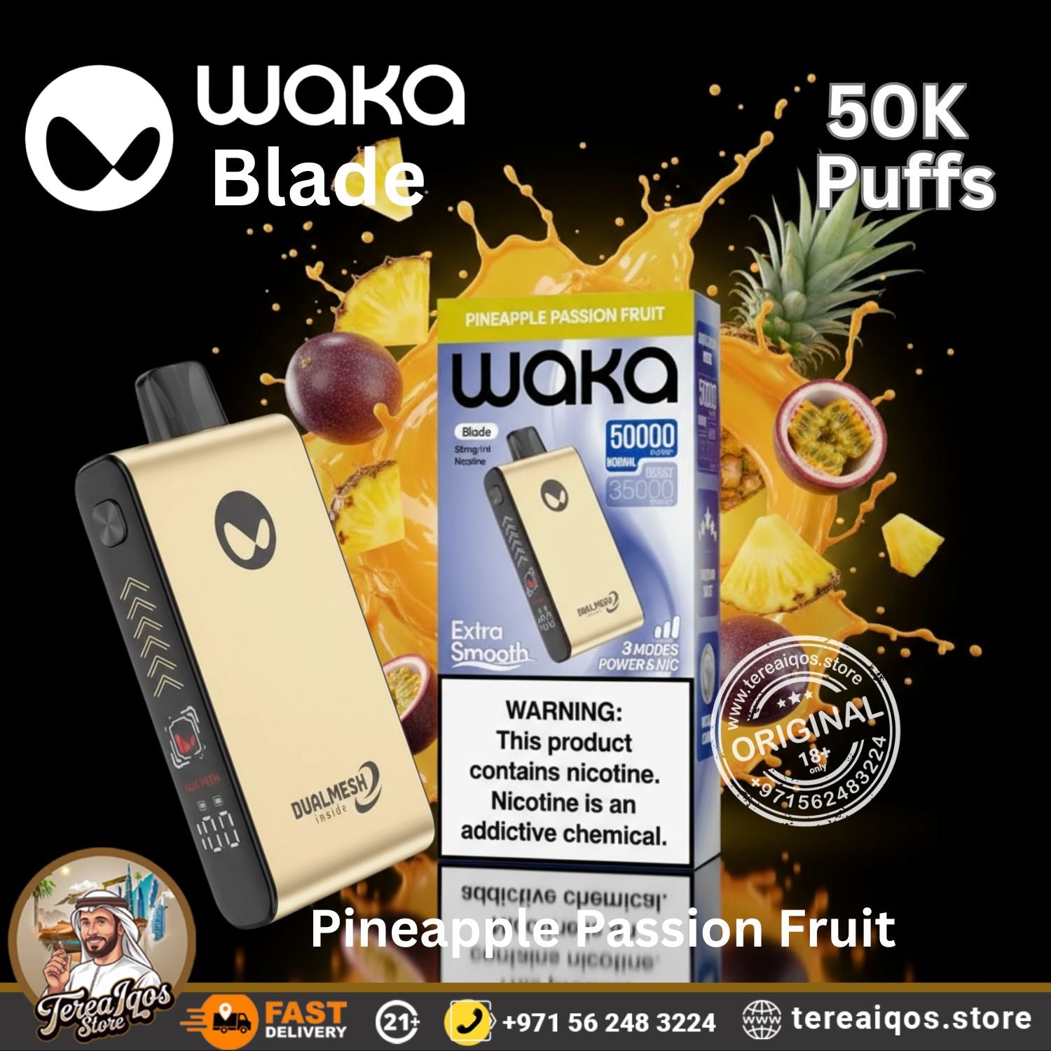 Waka Blade 50000 Puffs Disposable Vape Pineapple Passion Fruit Flavor