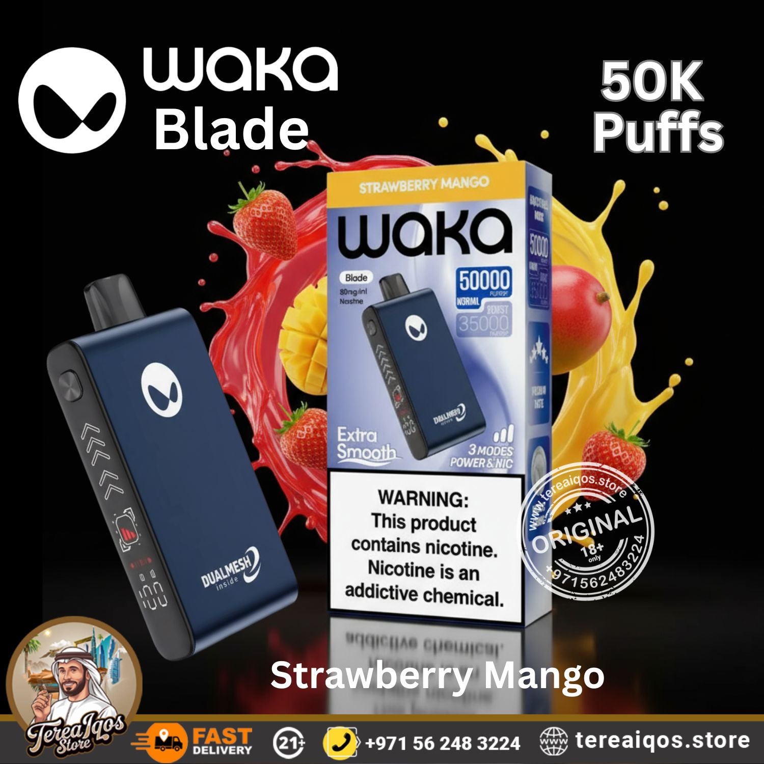 Waka Blade 50000 Puffs Disposable Vape Strawberry Mango Flavor