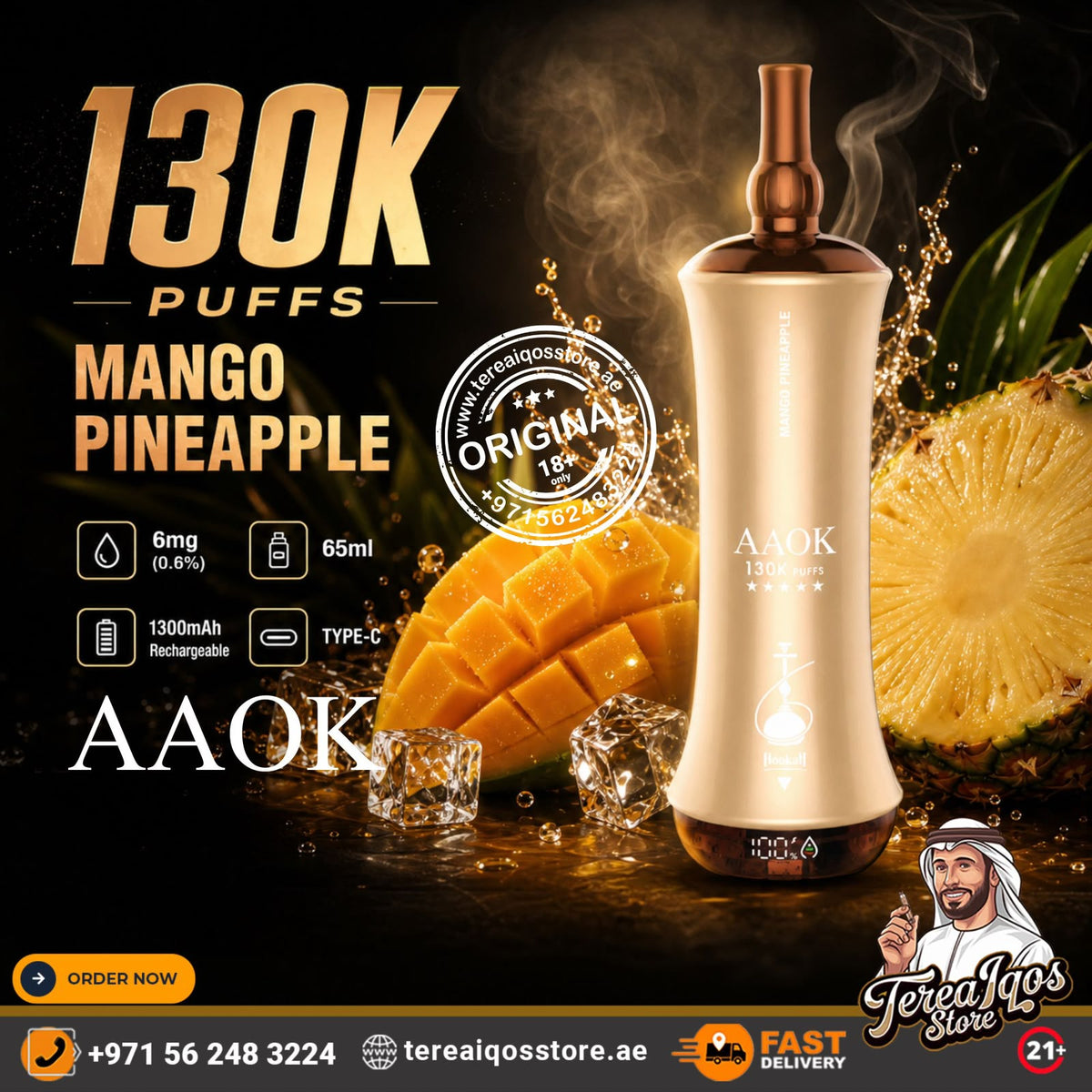 AAOK 130K Puffs Disposable Vape Mango Pineapple