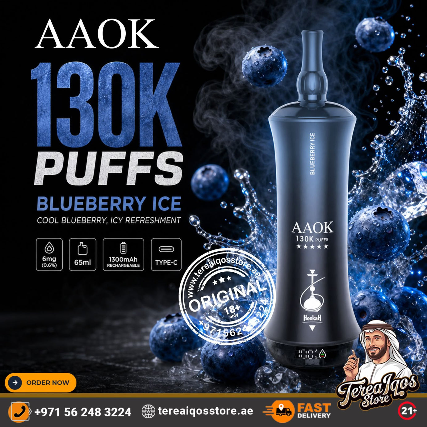 AAOK 130K Puffs Disposable Vape Blueberry Ice