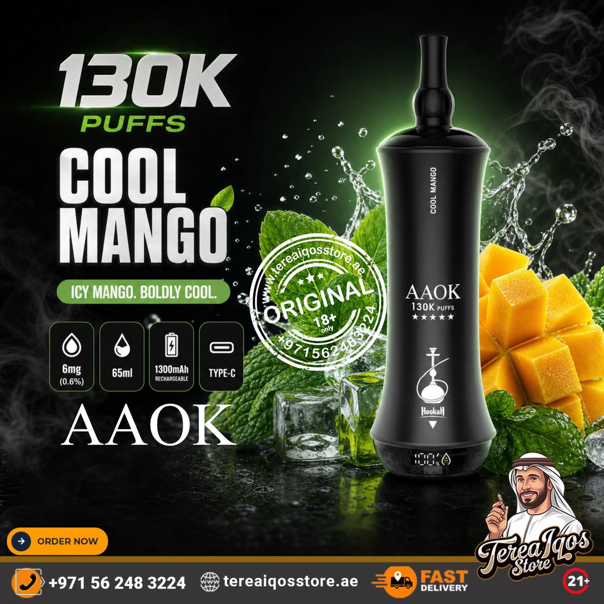 AAOK 130K Puffs Disposable Vape Cool Mango