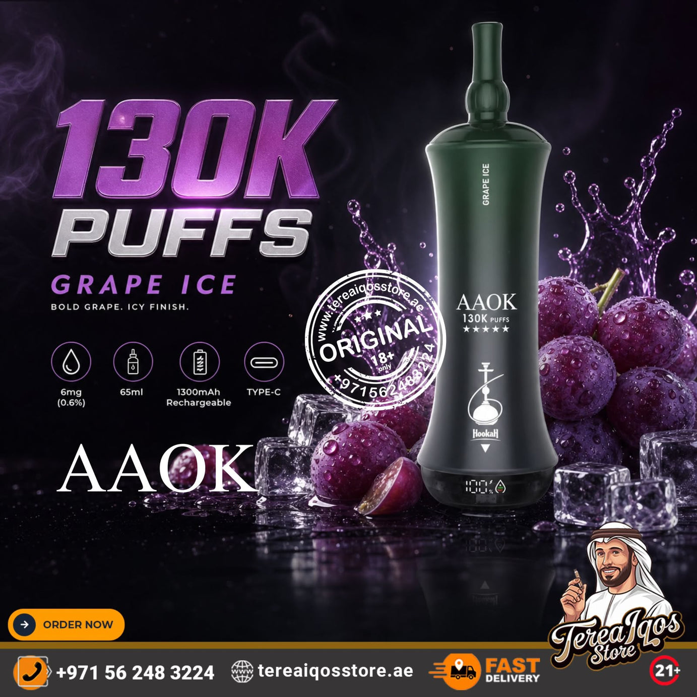 AAOK 130K Puffs Disposable Vape grape Ice