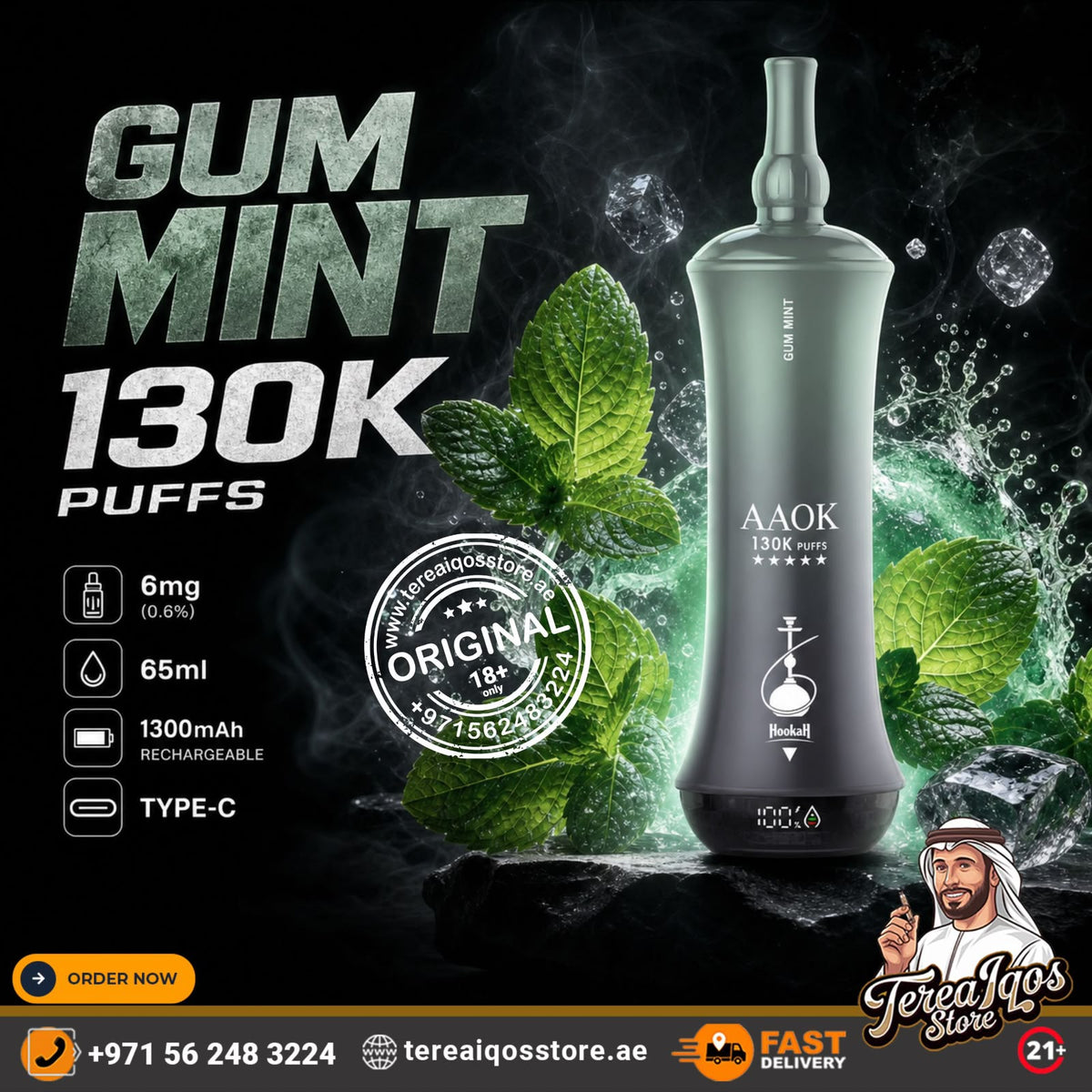 AAOK 130K Puffs Disposable Vape Gum Mint