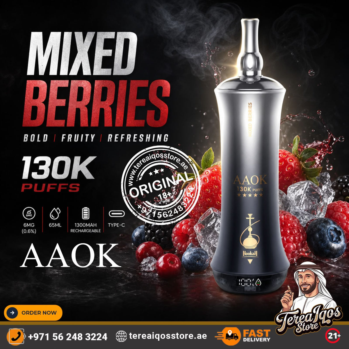 AAOK 130K Puffs Disposable Vape Mixed Berries