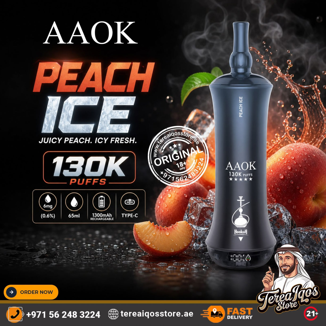 AAOK 130K Puffs Disposable Vape Peach Ice