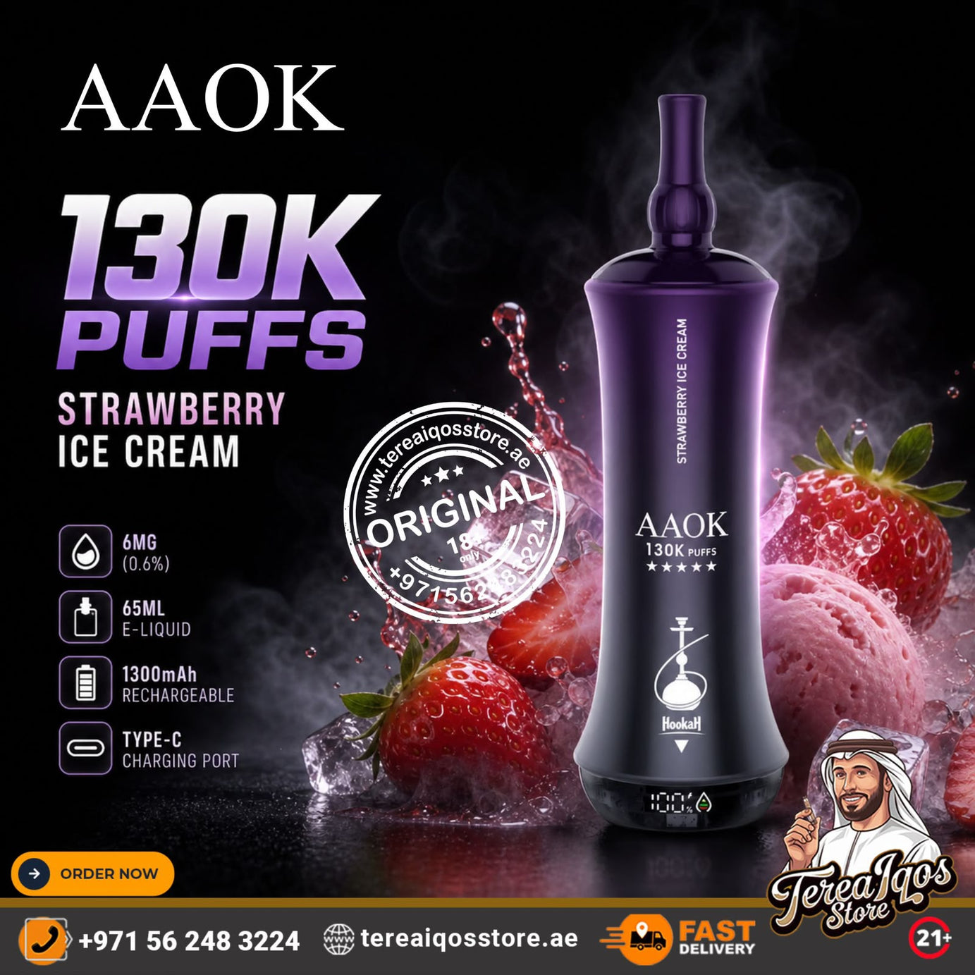 AAOK 130K Puffs Disposable Vape Strawberry Ice Cream