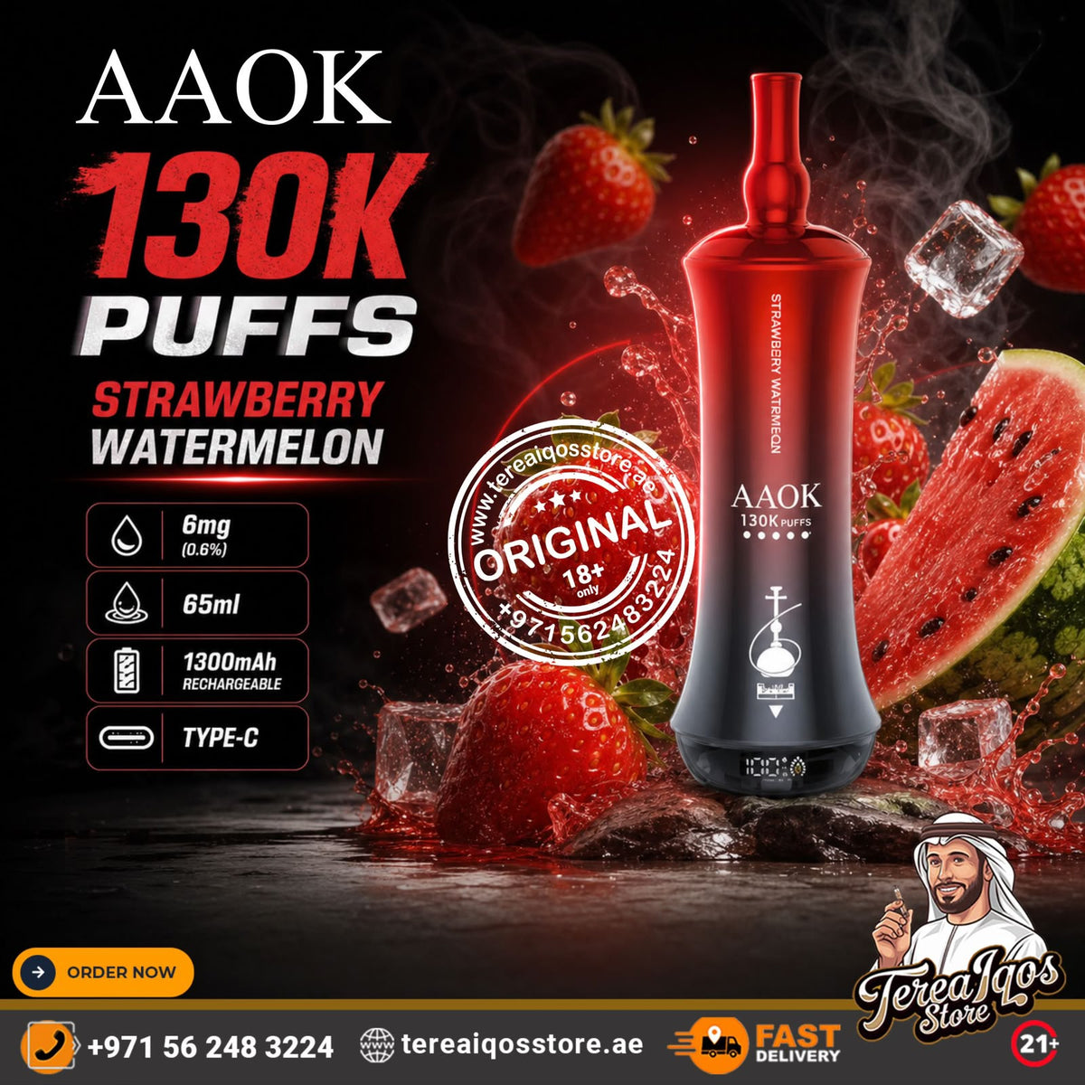 AAOK 130K Puffs Disposable Vape Strawberry Watermelon