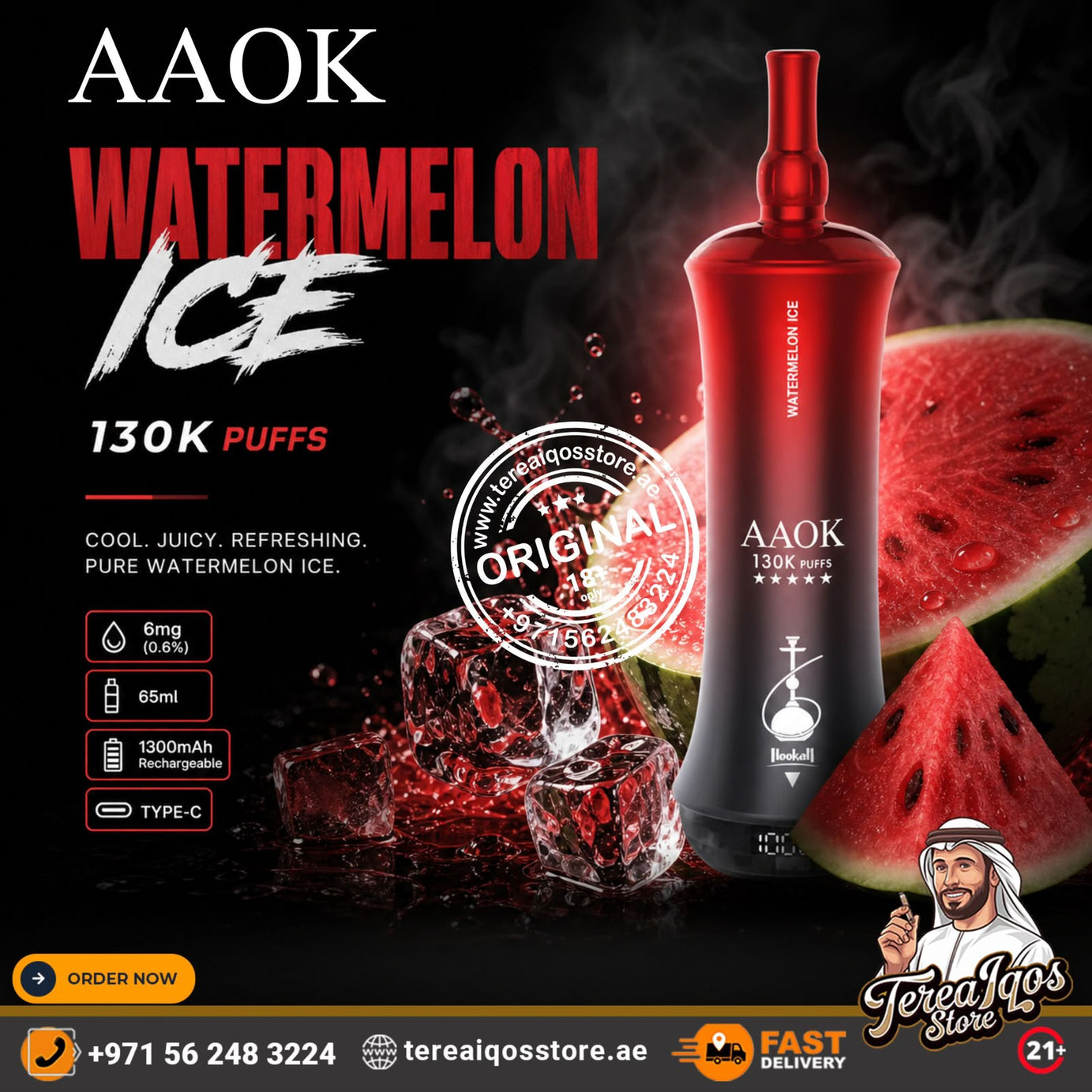 AAOK 130K Puffs Disposable Vape Watermelon Ice