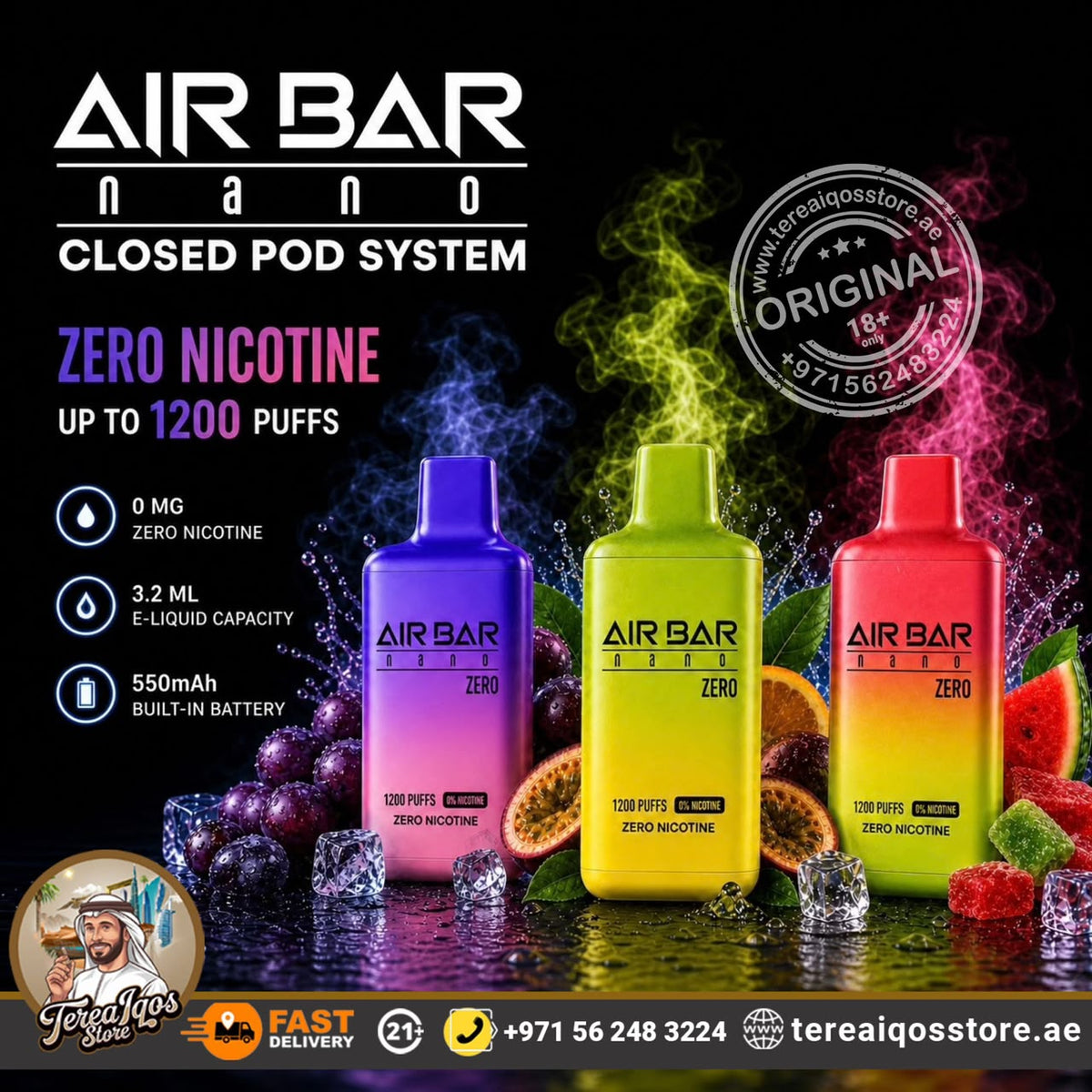 Air Bar Nano Zero 1200 Puffs 0% Nicotine Disposable Vape