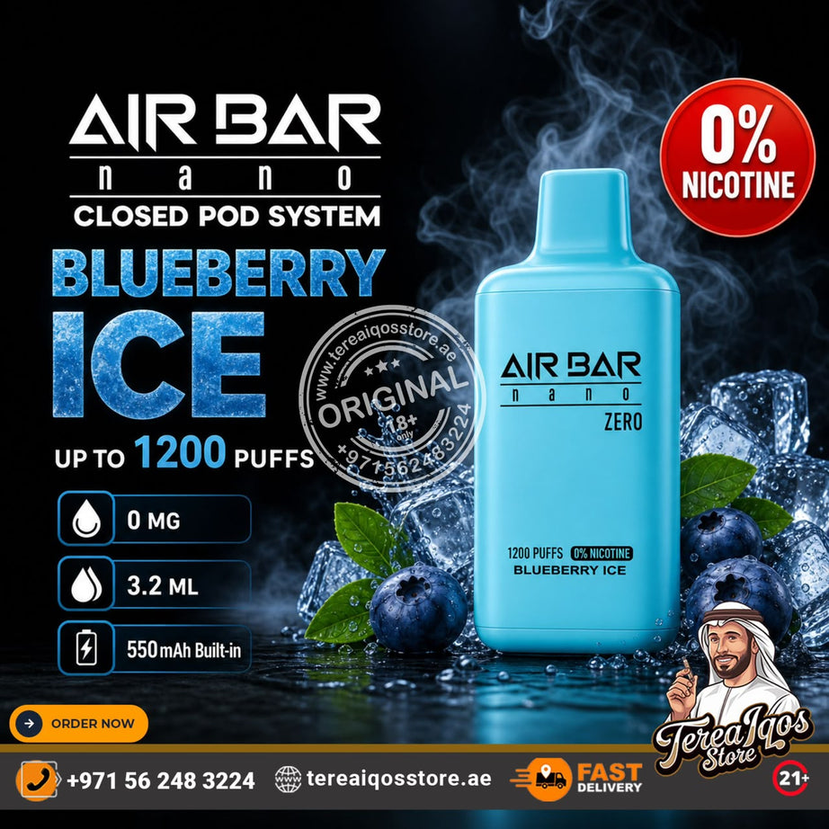 Air Bar Nano Zero 1200 Puffs 0% Nicotine Disposable Vape Blueberry Ice