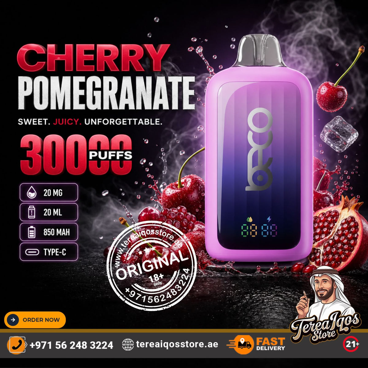 BECO POP 30K Puffs Rechargeable Disposable Vape Cherry Pomegranate