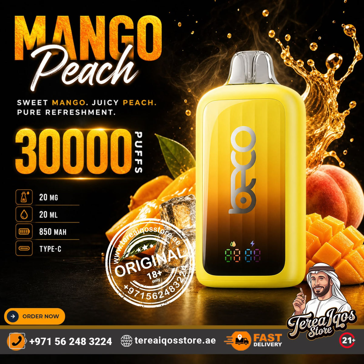 BECO POP 30K Puffs Rechargeable Disposable Vape Mango Peach