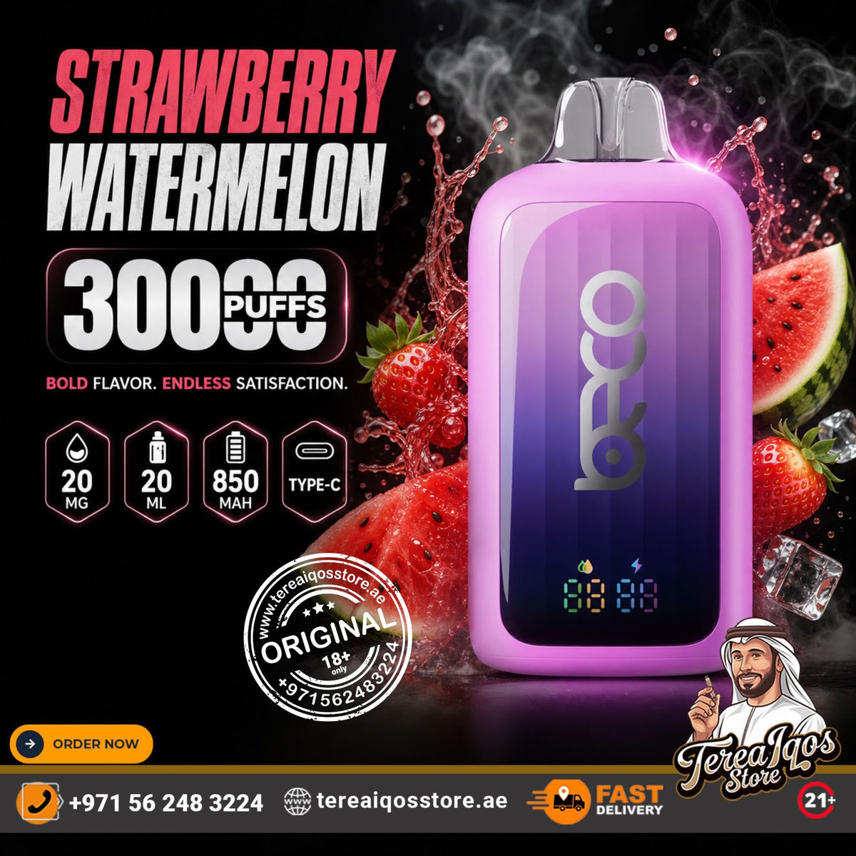 BECO POP 30K Puffs Rechargeable Disposable Vape Strawberry Watermelon