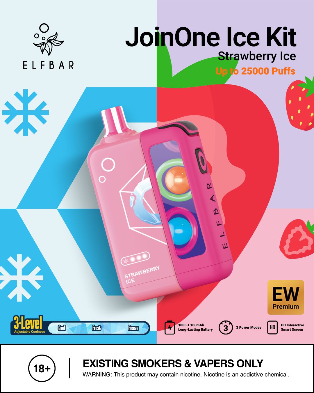 Elf Bar Strawberry Ice vape kit packaging with colorful design and product images.