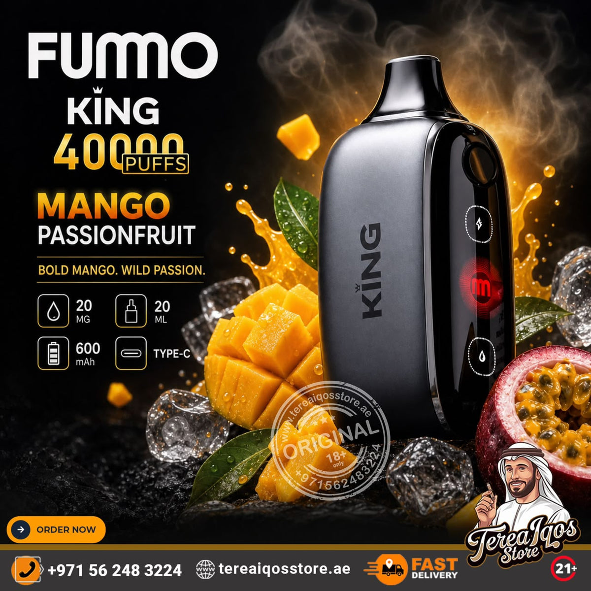 FUMMO King 40K Puffs Disposable Vape Mango Passion Fruit