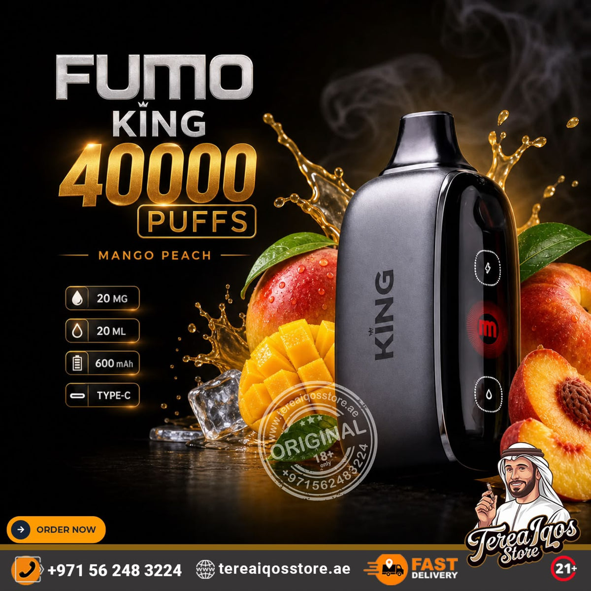 FUMMO King 40K Puffs Disposable Vape Mango Peach