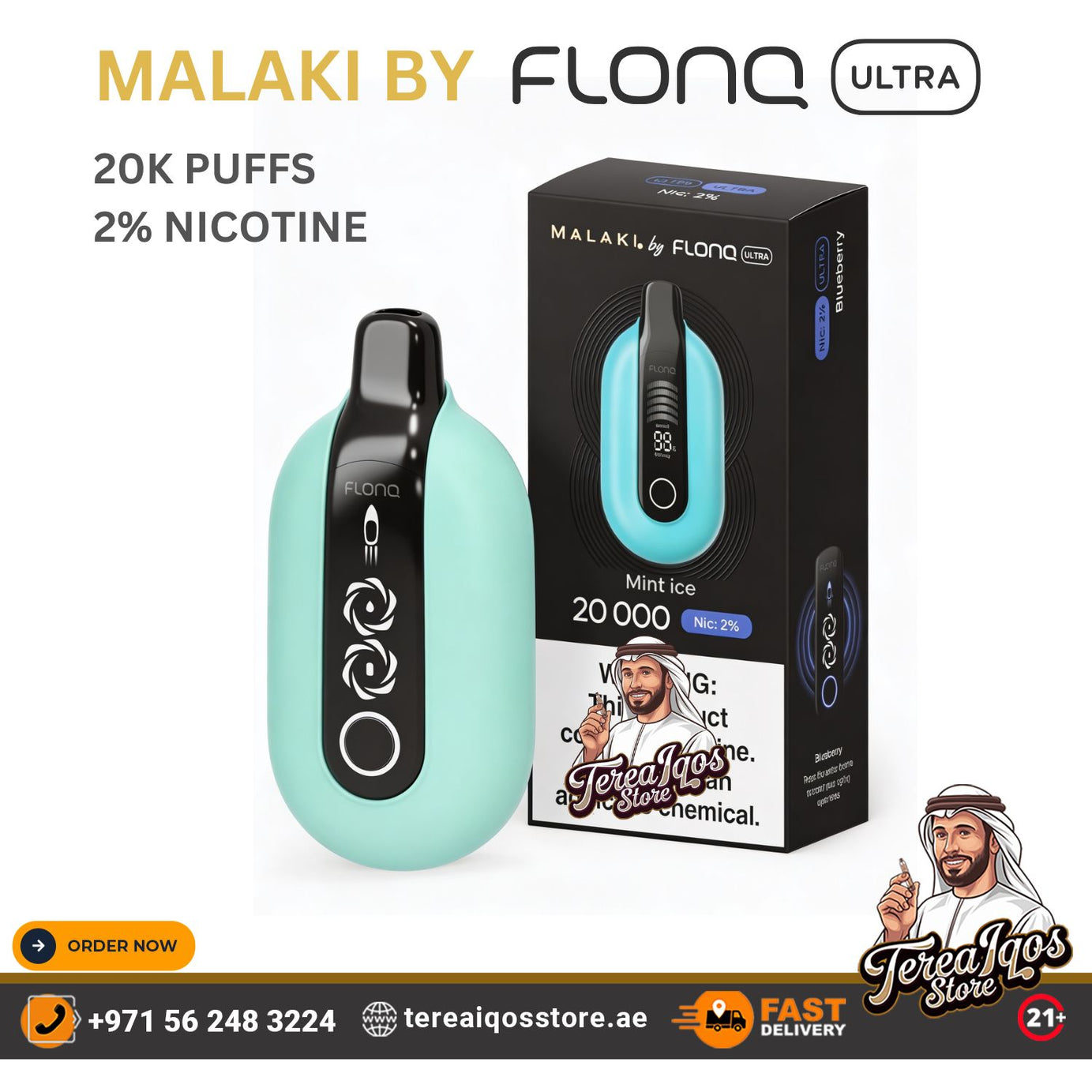 Malaki by Flona vape device and packaging on a white background