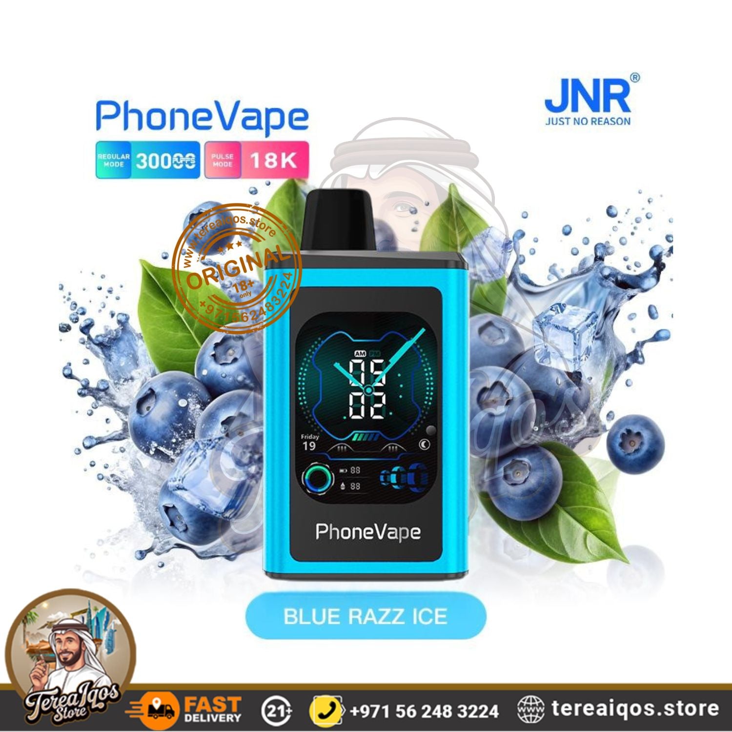 JNR Phone Vape Blue Razz Ice Flavor vape device .