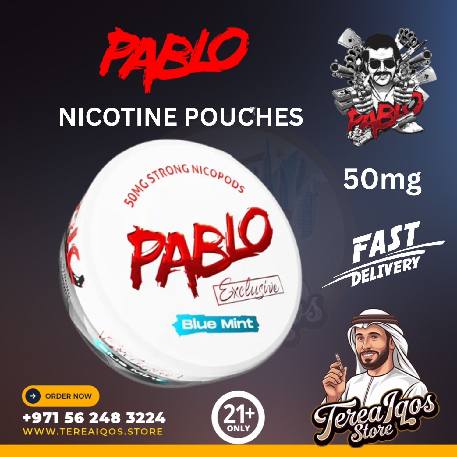 Pablo Exclusive Blue Mint 50mg Nicotine Pouches in UAE