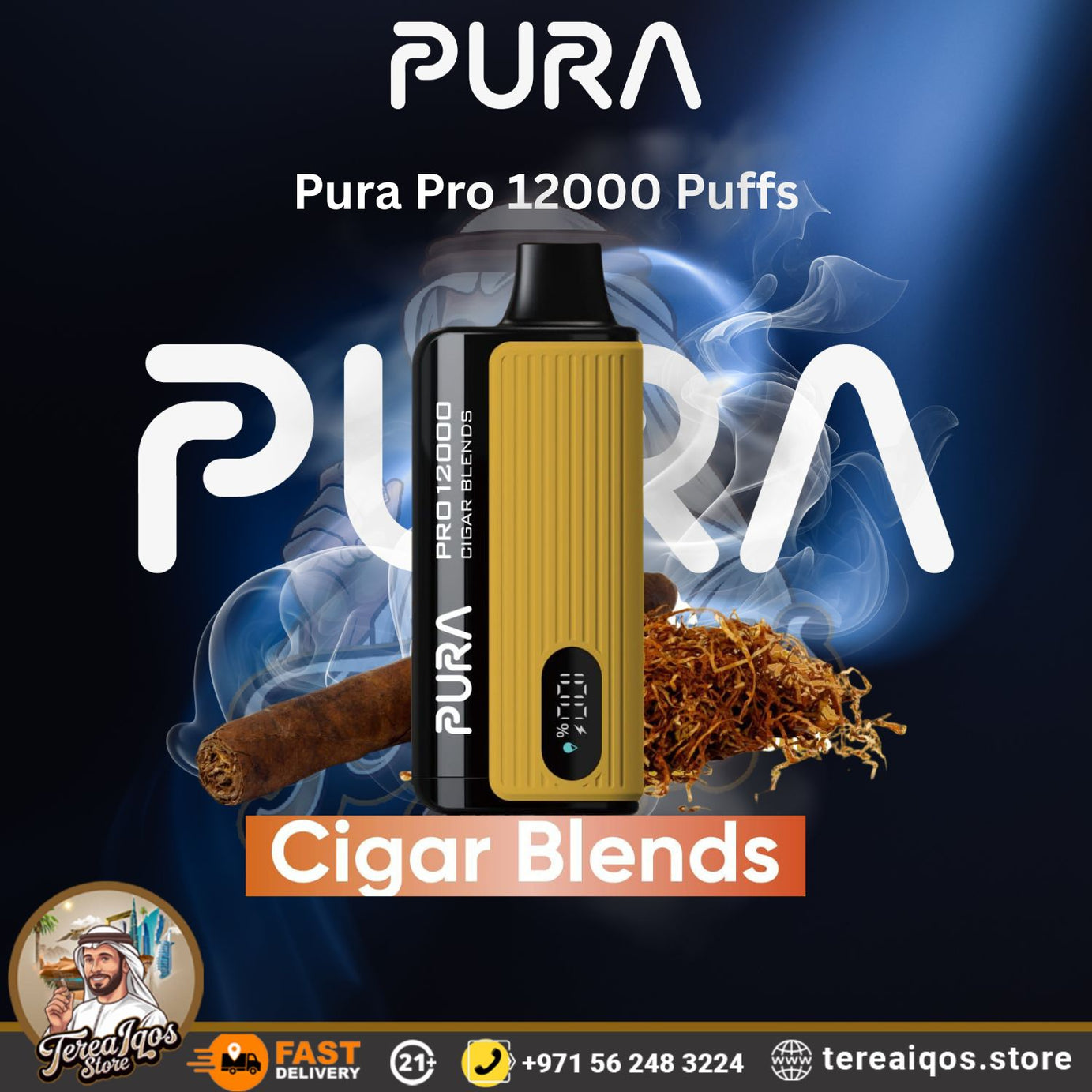 Pura Pro 12000 Puffs vape device with cigar blends flavor