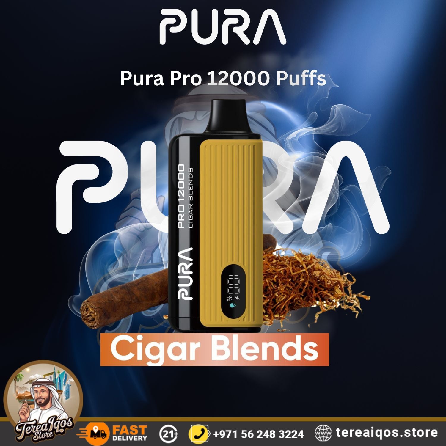 Pura Pro 12000 Puffs vape device with cigar blends flavor