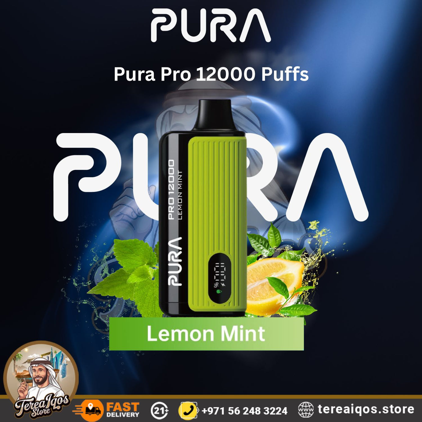 Pura Pro 12000 Puffs vape device with Lemon Mint flavor