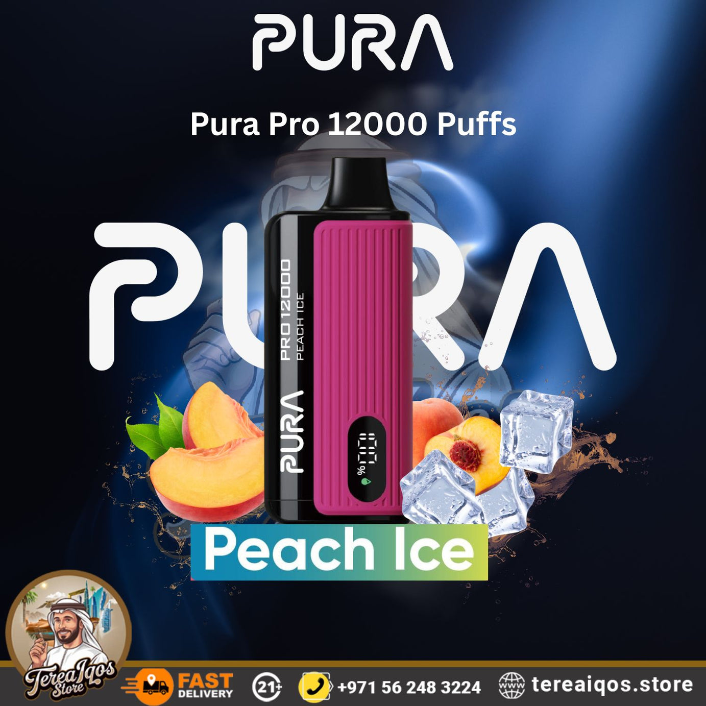 Pura Pro 12000 Puffs vape device with peach ice flavor