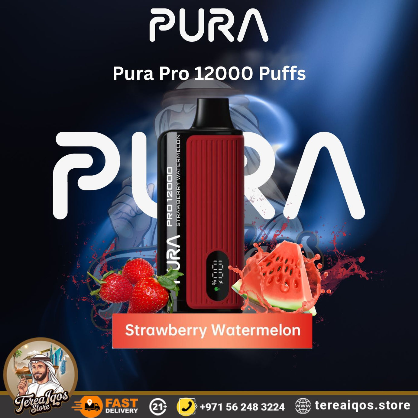 Pura Pro 12000 Puffs vape device with strawberry watermelon flavor 