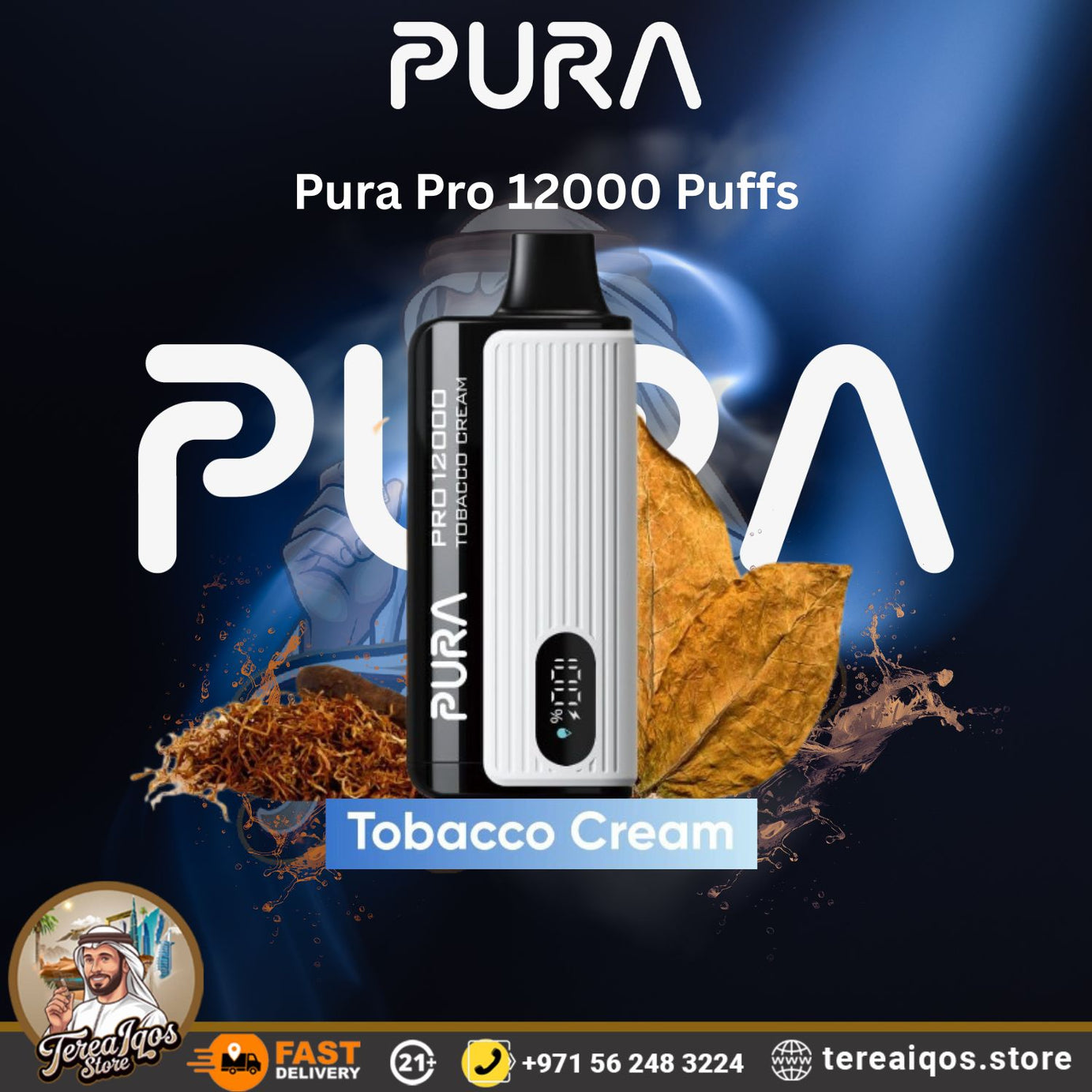 Pura Pro 12000 Puffs vape device with tobacco cream flavor
