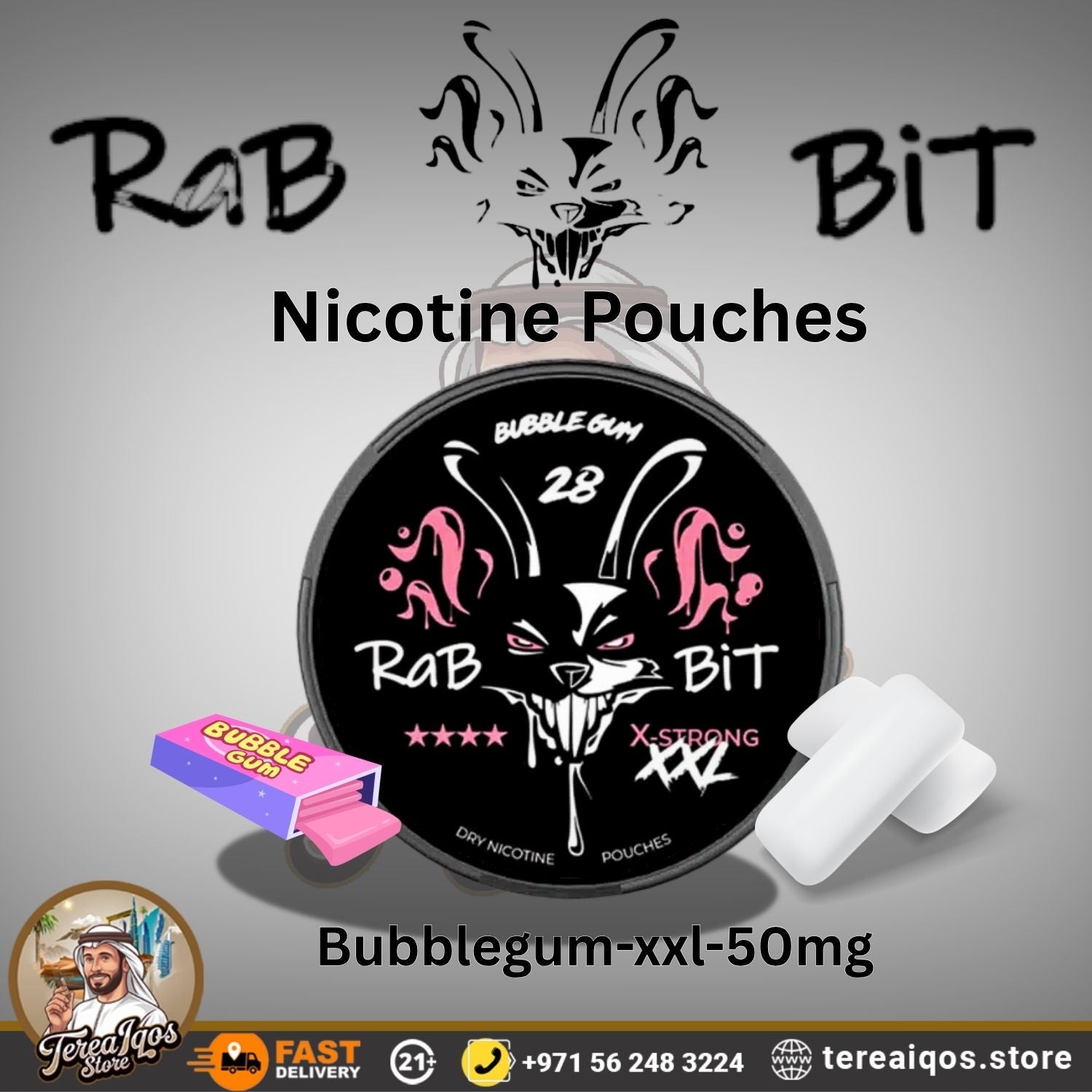 RABBIT Bubblegum 50mg Nicotine Pouch