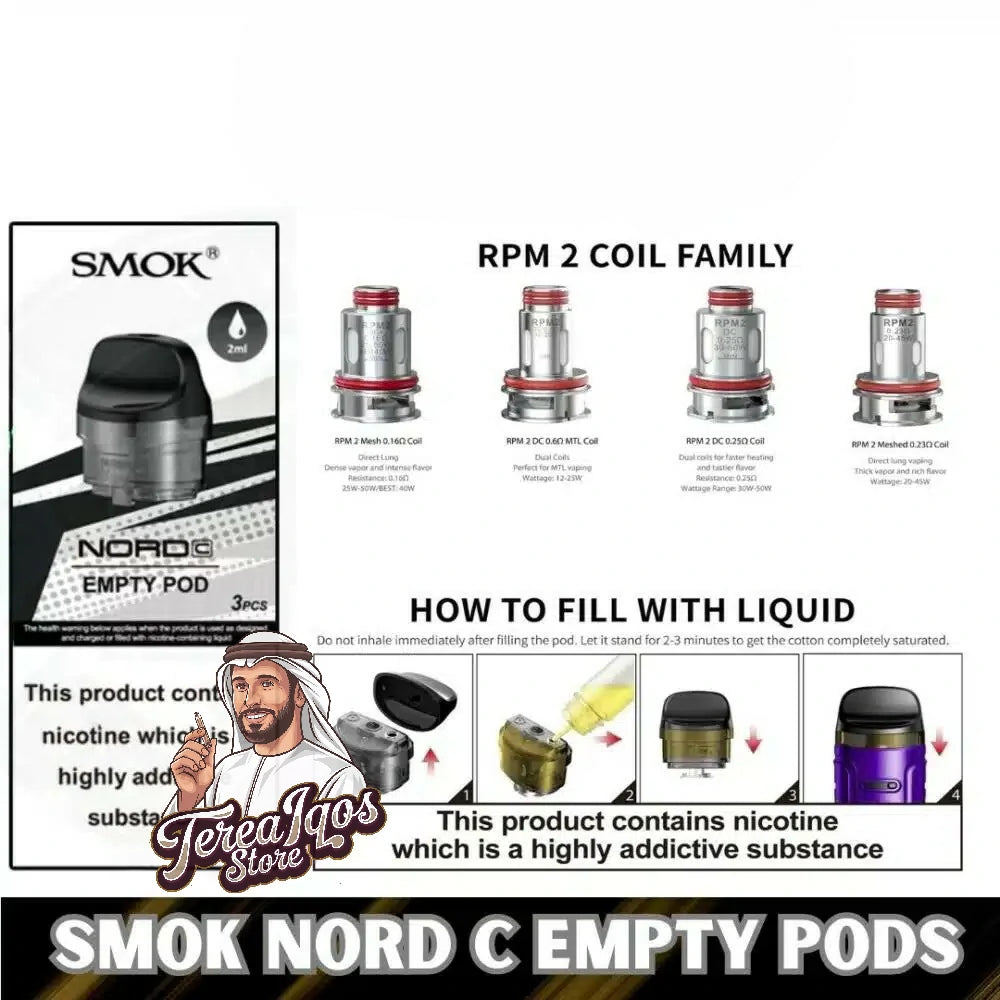 Smok Nord C empty pods packaging with product details and usage instructions.