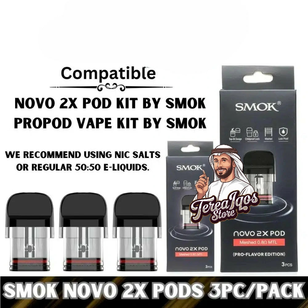 SMOK NOVO 2X PODS packaging with branding and product details.