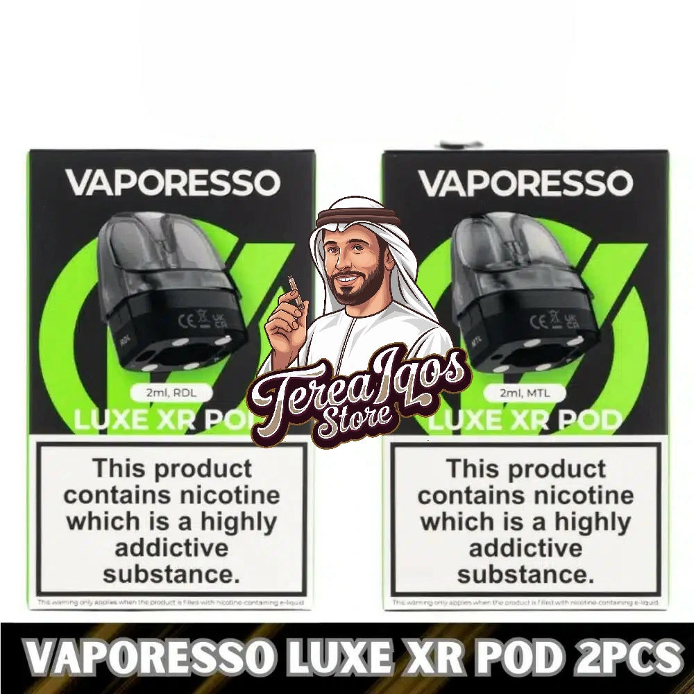Two Vaporesso Luxe XR Pod packages with branding and product details.