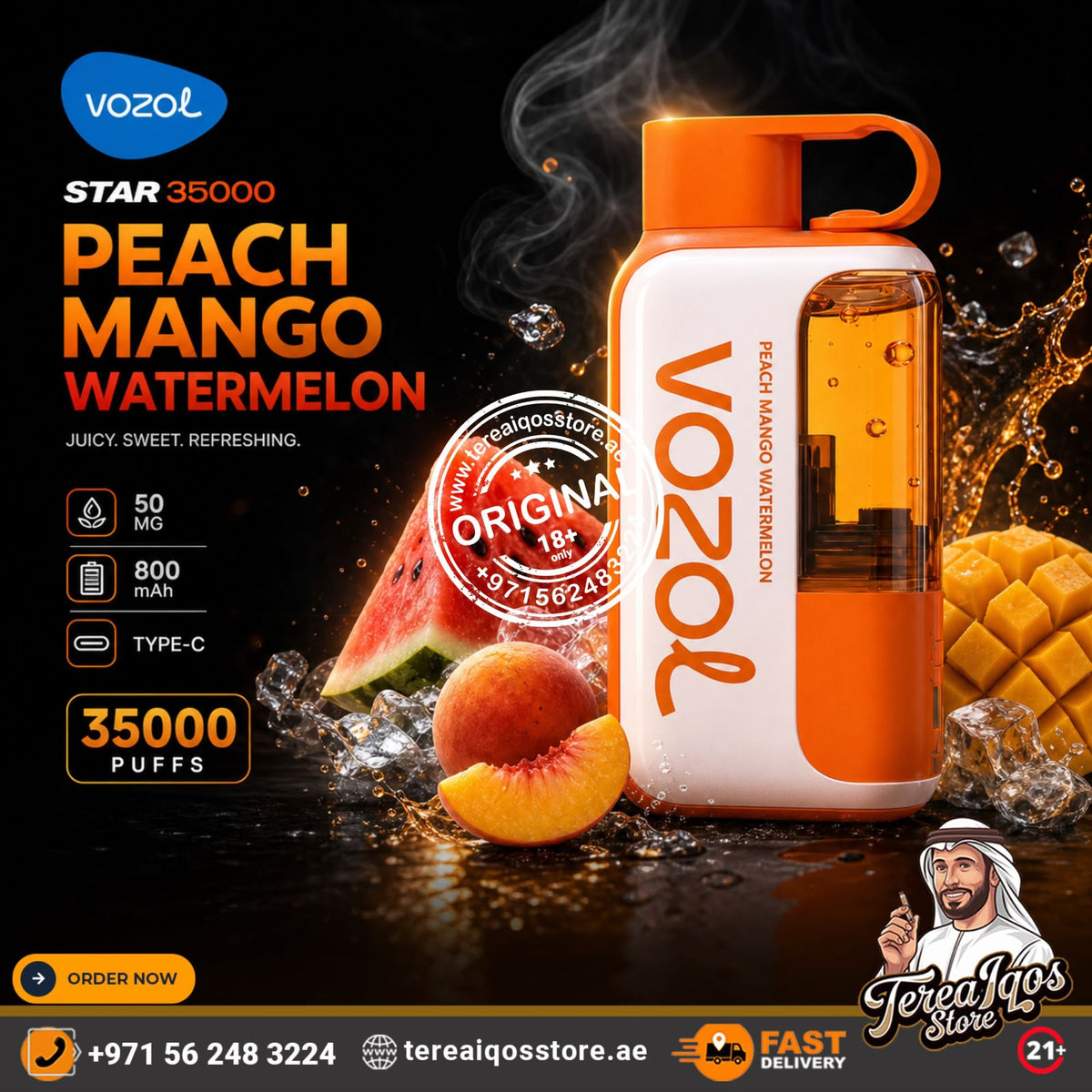 Vozol Star 35000 Puffs Disposable Vape Peach Mango Watermelon