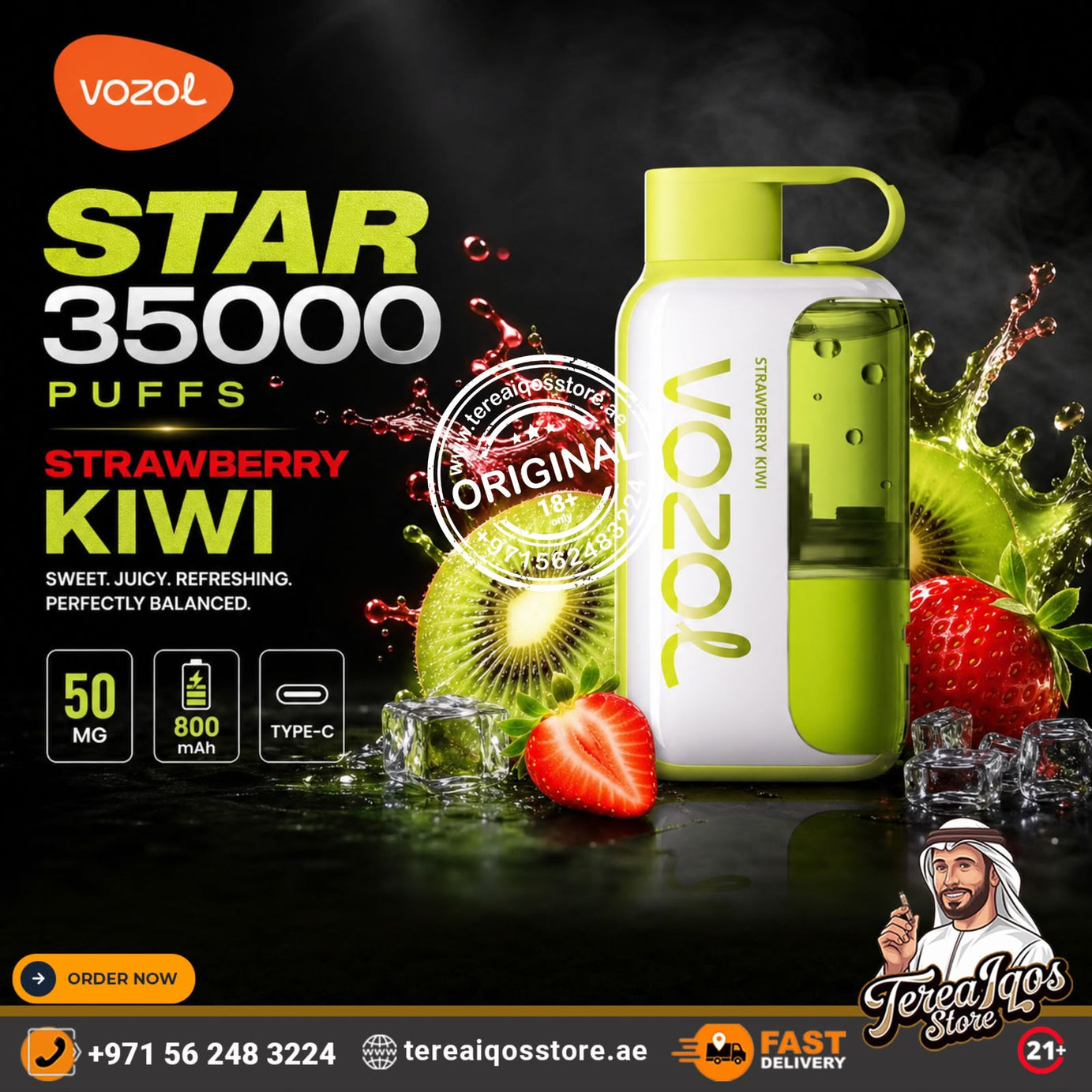 Vozol Star 35000 Puffs Disposable Vape Strawberry Kiwi
