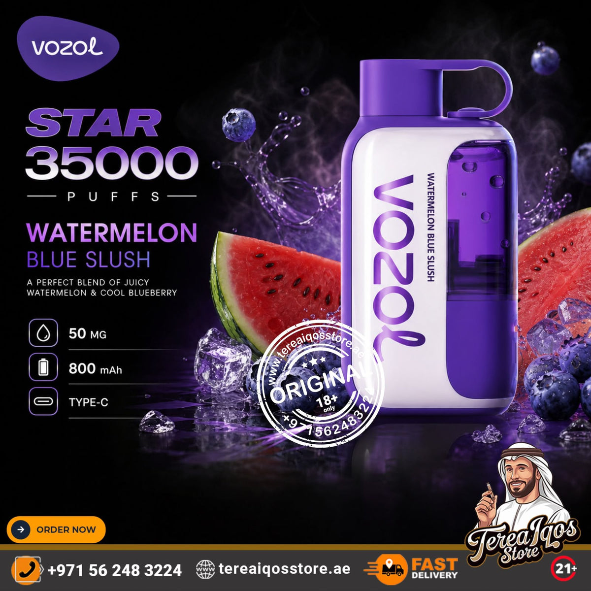Vozol Star 35000 Puffs Disposable Vape Watermelon Blue Slush