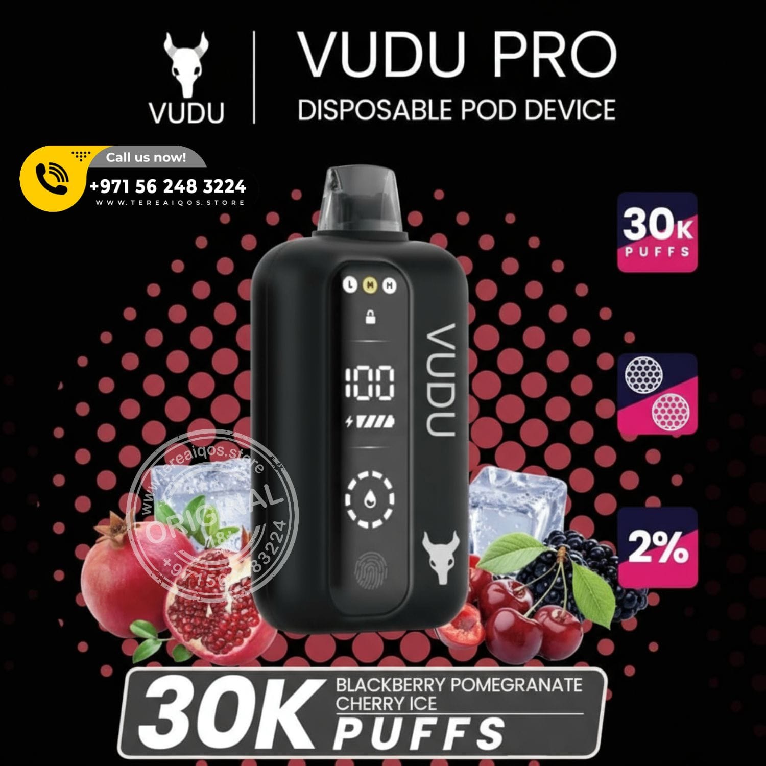 Vudu Pro 30,000 Puffs Disposable Vape Blackberry Pomegranate Cherry Ice