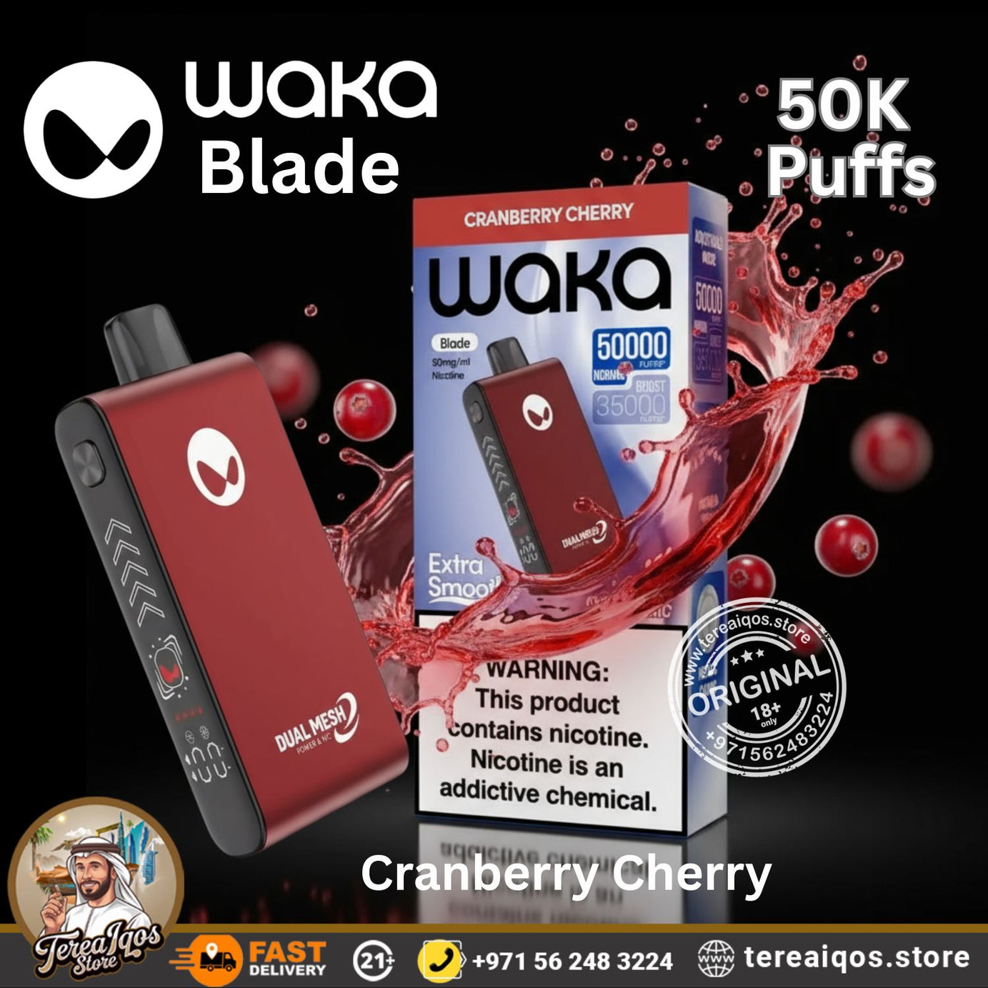 Waka Blade 50000 Puffs Disposable Vape Cranberry Cherry Flavor
