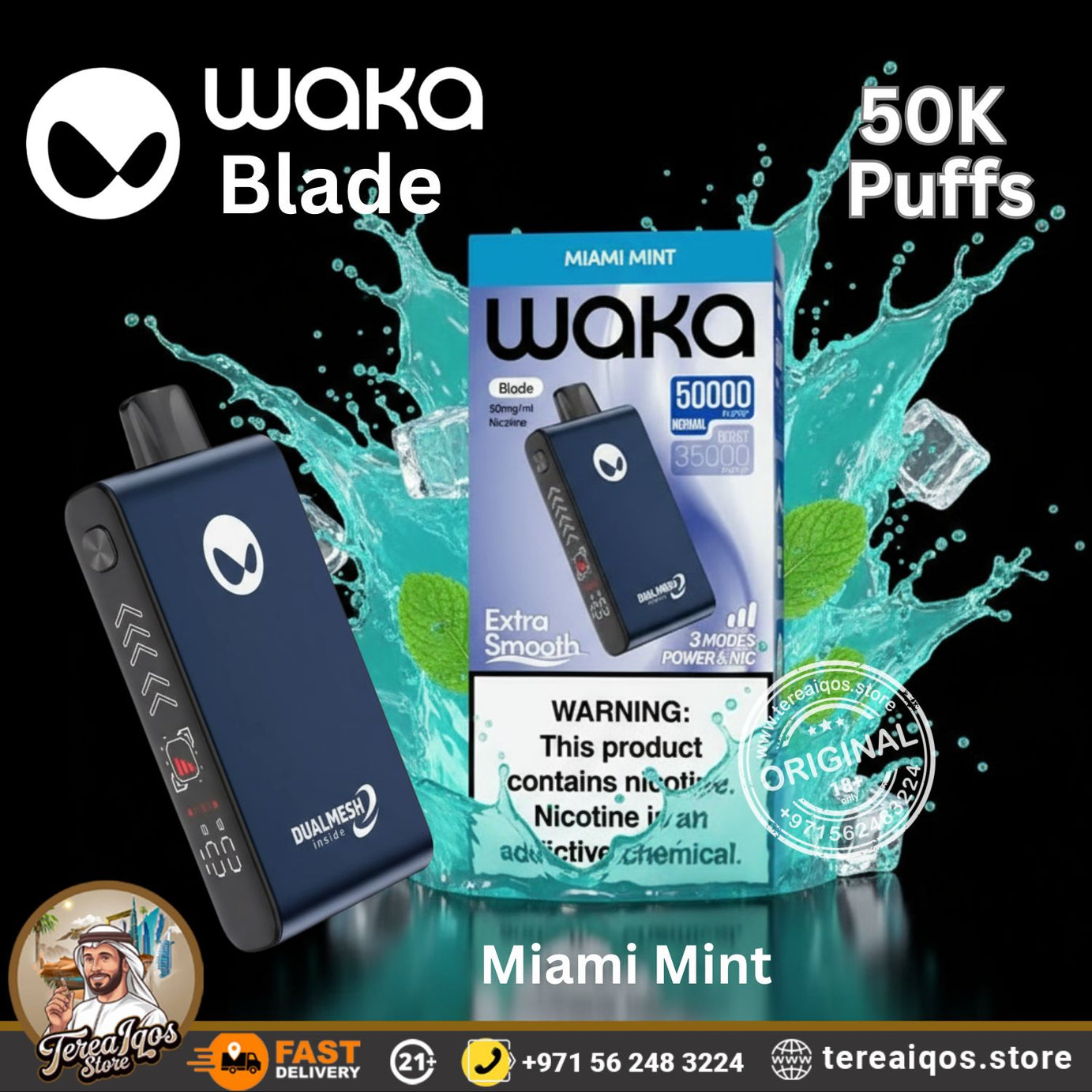 Waka Blade 50000 Puffs Disposable Vape Miami Mint Flavor