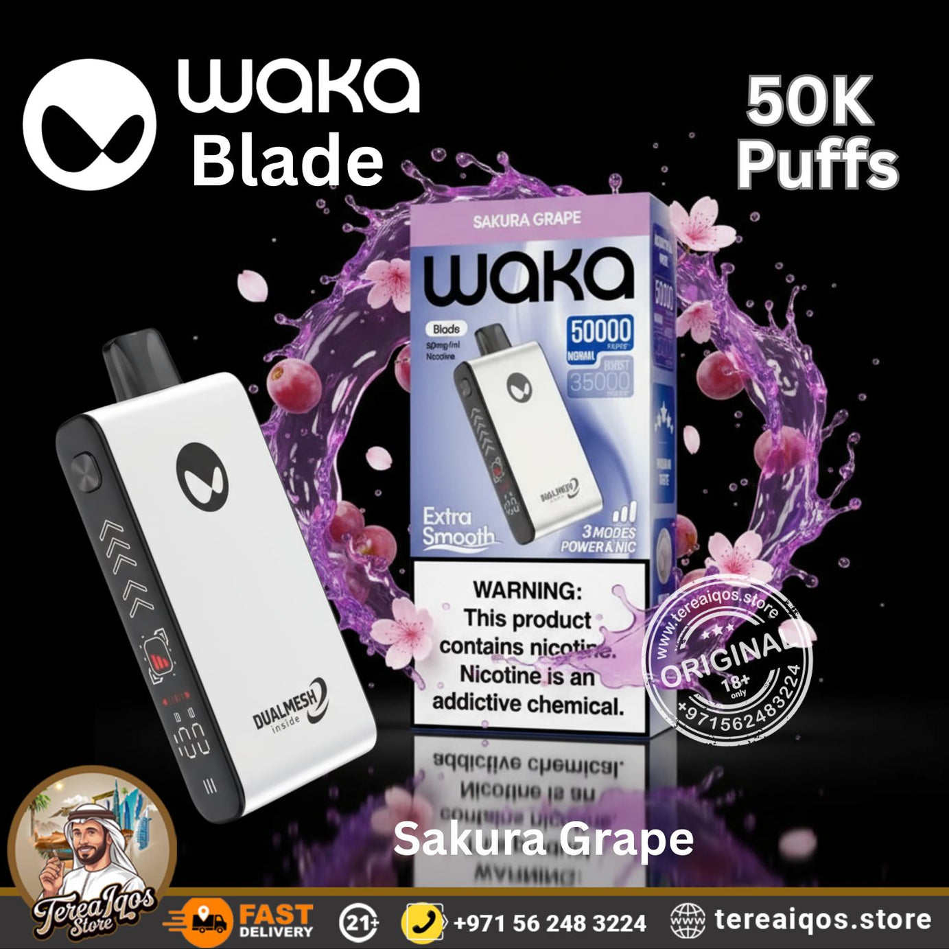 Waka Blade 50000 Puffs Disposable Vape Sakura Grape Flavor