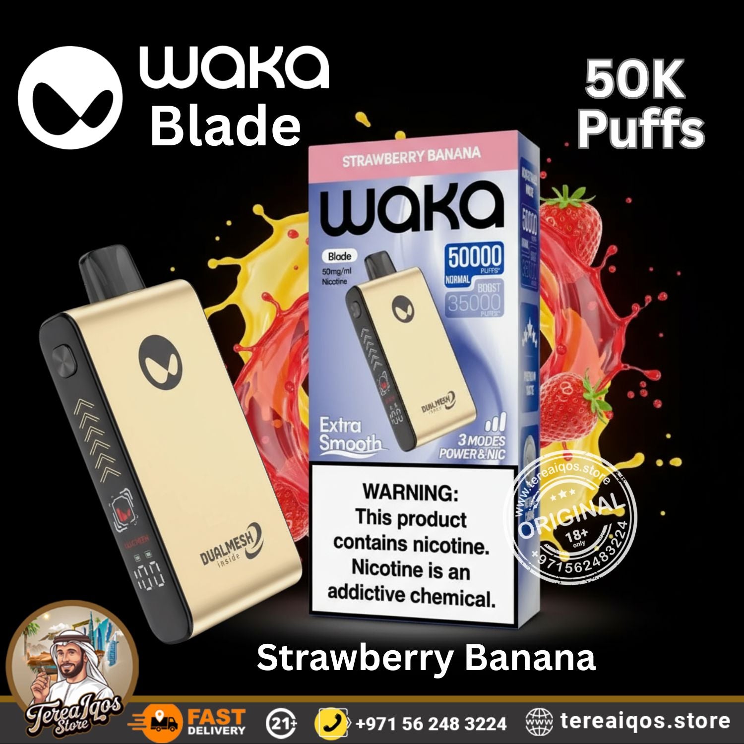 Waka Blade 50000 Puffs Disposable Vape Strawberry Banana Flavor
