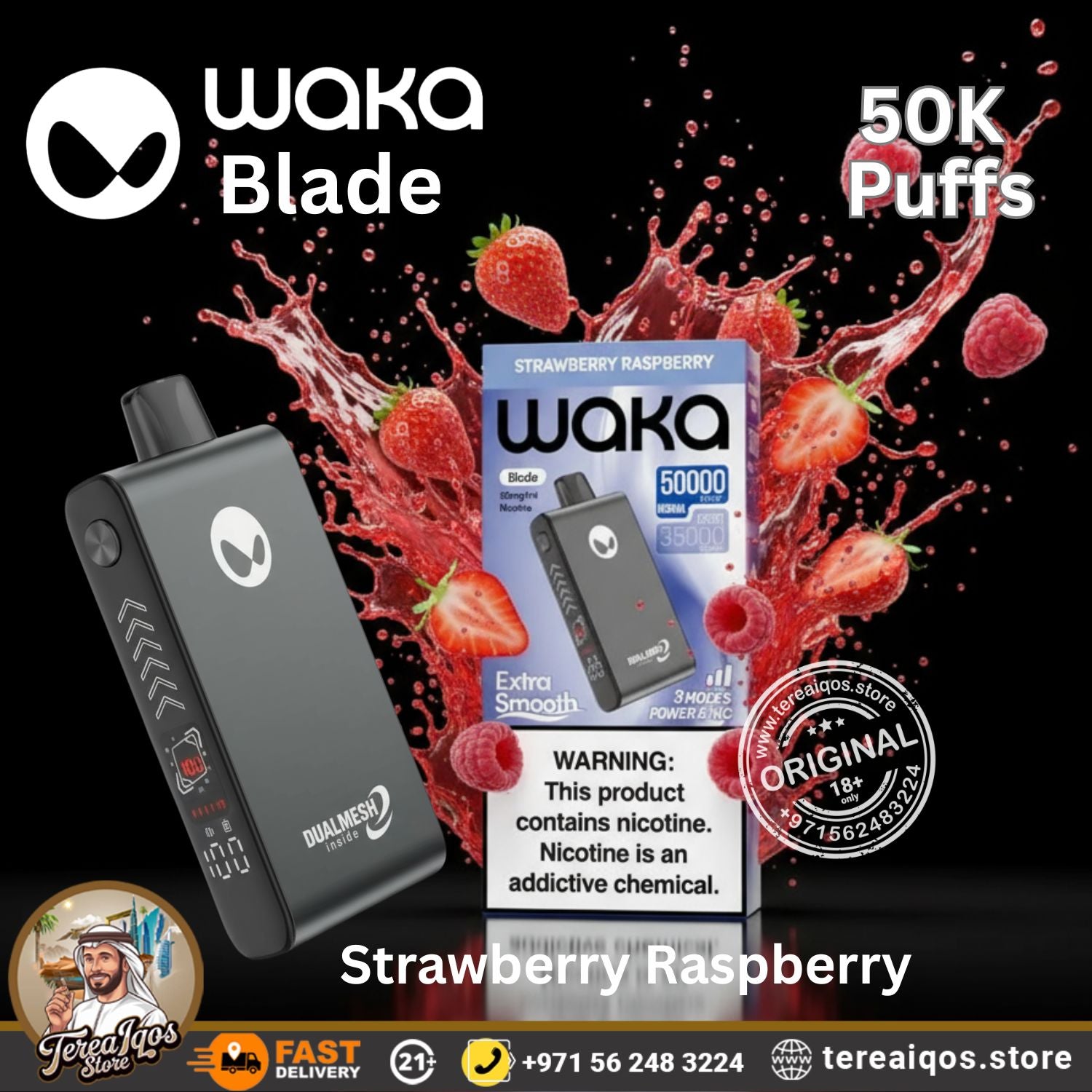 Waka Blade 50000 Puffs Disposable Vape Strawberry Raspberry Flavor