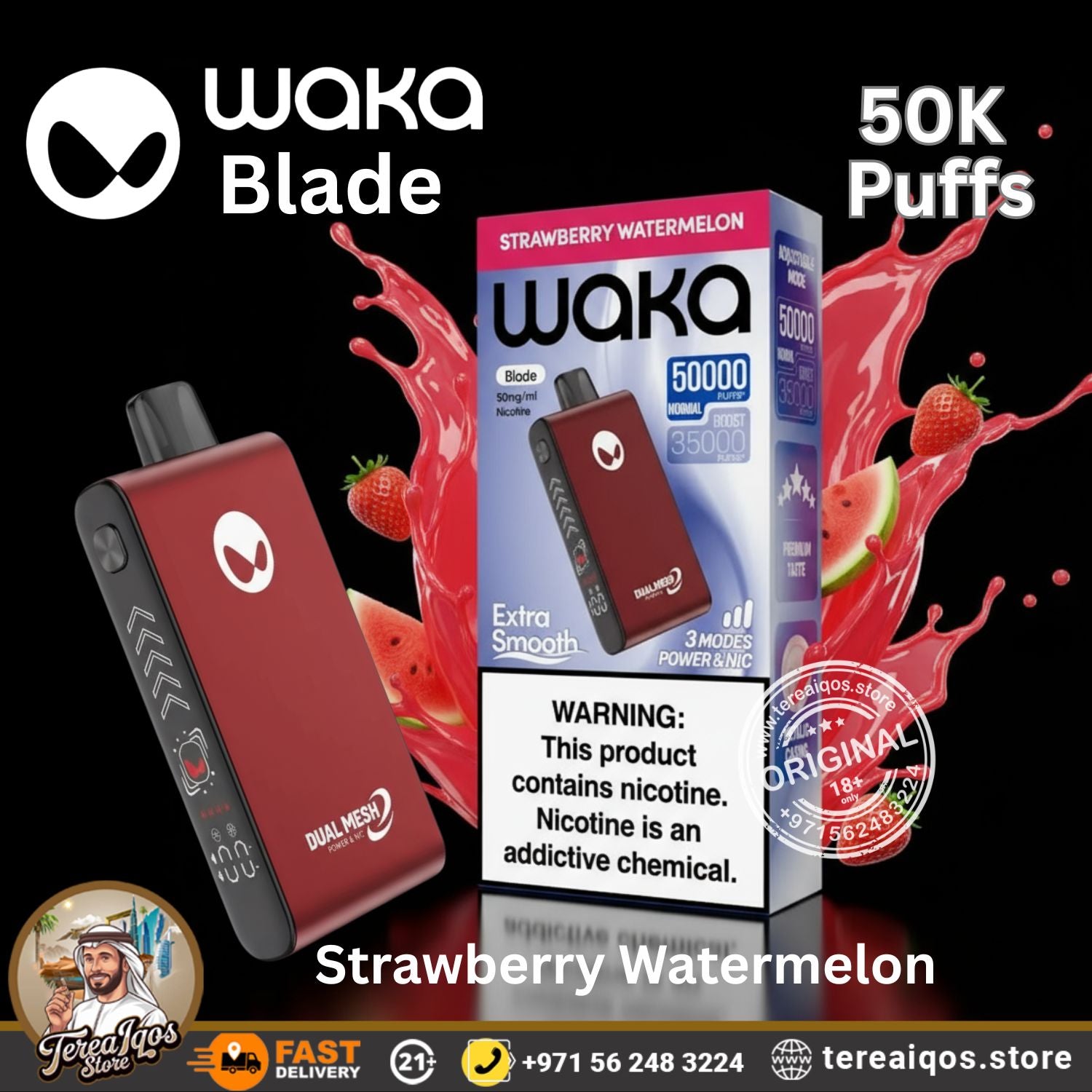 Waka Blade 50000 Puffs Disposable Vape Strawberry Watermelon Flavor