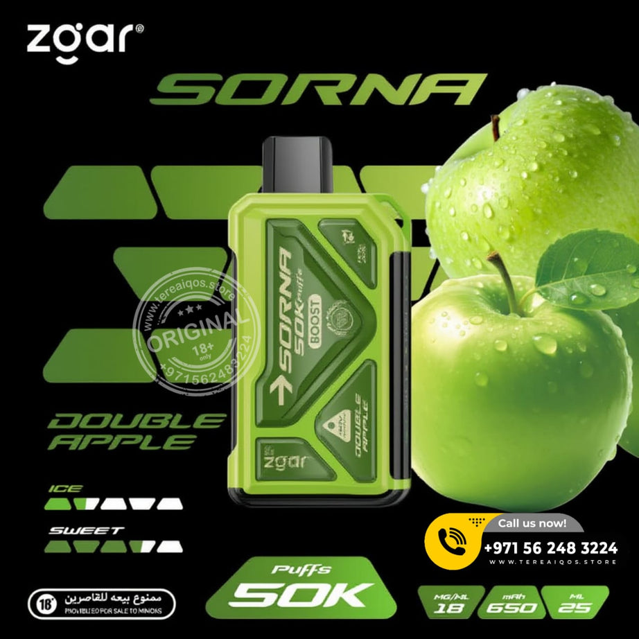 Zgar Sorna vape device with green apples on a black background