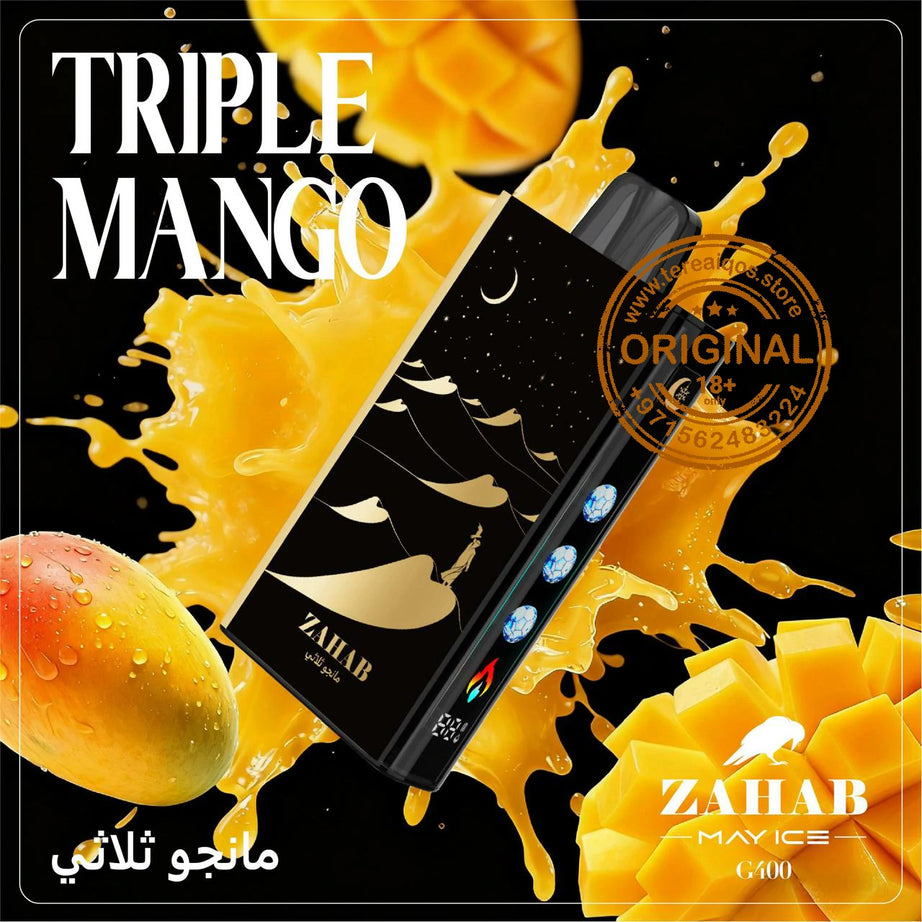 Zahab vape device with mango flavor on a black background