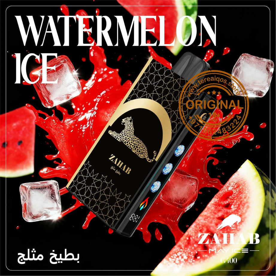 Zahab vape device with watermelon ice flavor on a black background